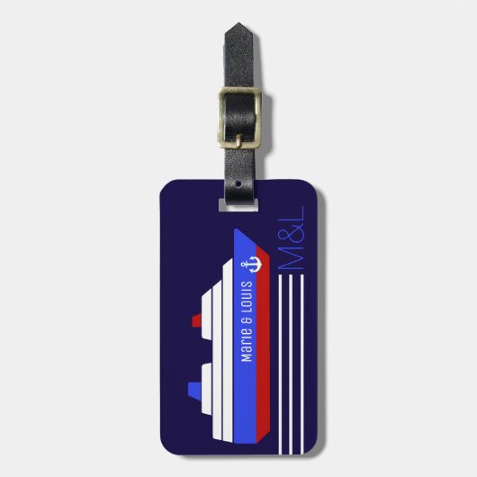 旅行船クルーズパーソナライズされた – 青と赤 ラゲッジタグ (正面縦)