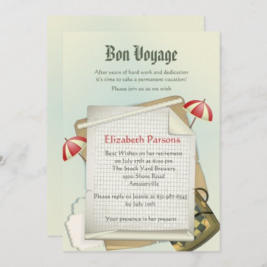 旅行計画退職パーティの招待状 招待状 (正面/裏面)
