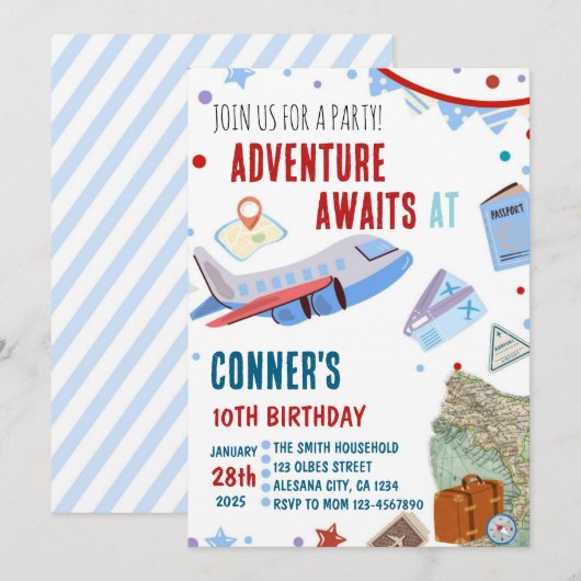 旅行誕生日招待先 テーマパーティー 招待状 (正面/裏面)