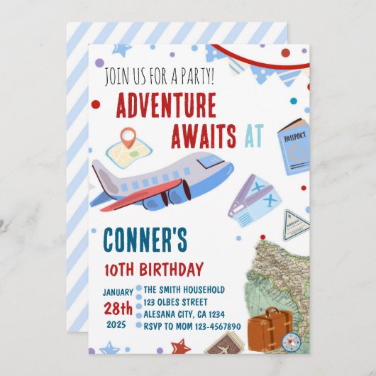 旅行誕生日招待状宛先テーマパーティー 招待状 (正面/裏面)