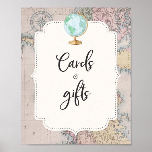 旅行赤ちゃんシャワーカードとギフトテーブルの看板 ポスター (正面)