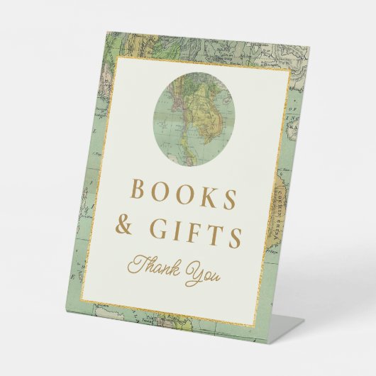 旅行赤ちゃんシャワー本とギフトテーブルサイン 台座サイン (正面)