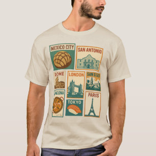 旅行都市ヴィンテージ切手の美学 Tシャツ