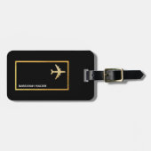 旅行金ゴールドフェイク飛行機カスタマイズ可能な黒 ラゲッジタグ (正面横)