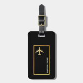 旅行金ゴールドフェイク飛行機カスタマイズ可能な黒 ラゲッジタグ (正面縦)