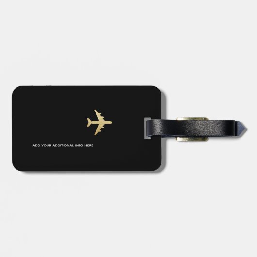 旅行金ゴールドフェイク飛行機カスタマイズ可能な黒 ラゲッジタグ (裏面横)