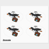 旅行飛んでいるヘリコプター用ペンギン(スーツケース付) 楕円形シール (シート)