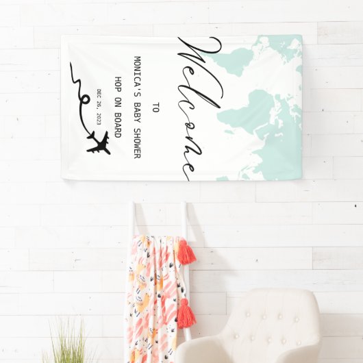 旅行飛行機チケットベビーシャワーボーイウェルカムサイン 横断幕 (インサイチュ)