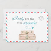 旅行飛行機ツインベイビーシャワー散水赤ブルー 招待状 (裏面)