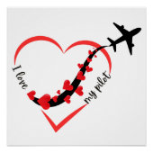 旅行飛行機ハート私は私のパイロットミニマリスト ポスター (正面)