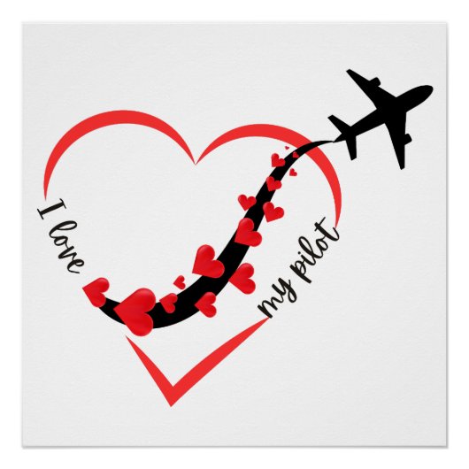 旅行飛行機ハート私は私のパイロットミニマリスト ポスター (正面)