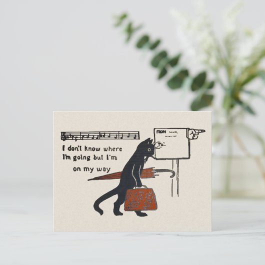 旅行黒猫ヴィンテージスタイル葉書 ポストカード (スタンド正面)