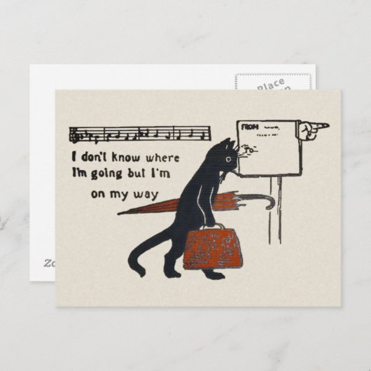 旅行黒猫ヴィンテージスタイル葉書 ポストカード (正面/裏面)