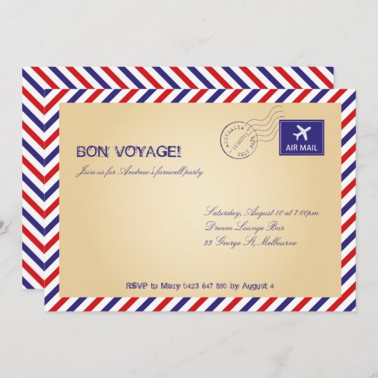 旅行/お別れのパーティの招待状 招待状 (正面/裏面)