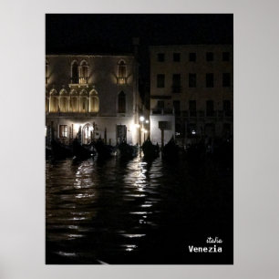 旅行 イタリア – ベニスDark Night with gandolas ポスター