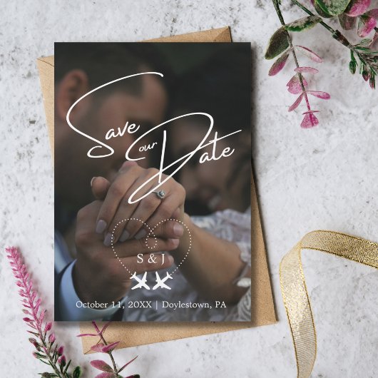 旅行 ウェディング 飛行機 ハート モダン セーブザデート 招待状