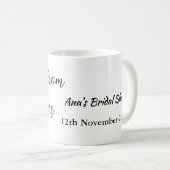 旅行 ブライズシャワー 追加 名前 日付 ミスからミセス シムへ コーヒーマグカップ (正面右)