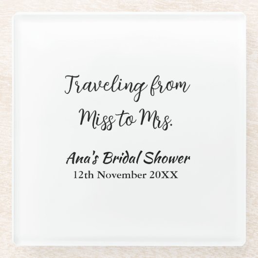 旅行 ブライダルシャワー 追加 名前 日付 ミスからミセス シムへ ガラスコースター (正面)