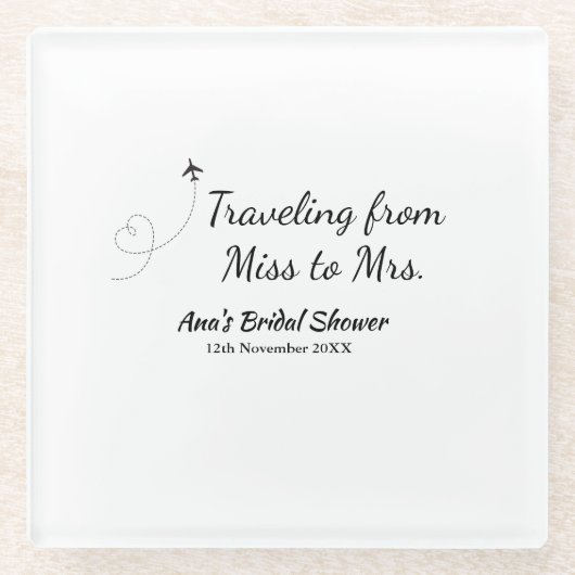 旅行 ブライダルシャワー 追加 名前 日付 ミスからミセス シムへ ガラスコースター (正面)