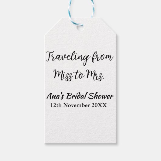 旅行 ブライダルシャワー 追加 名前 日付 ミスからミセス シムへ ギフトタグ (正面)