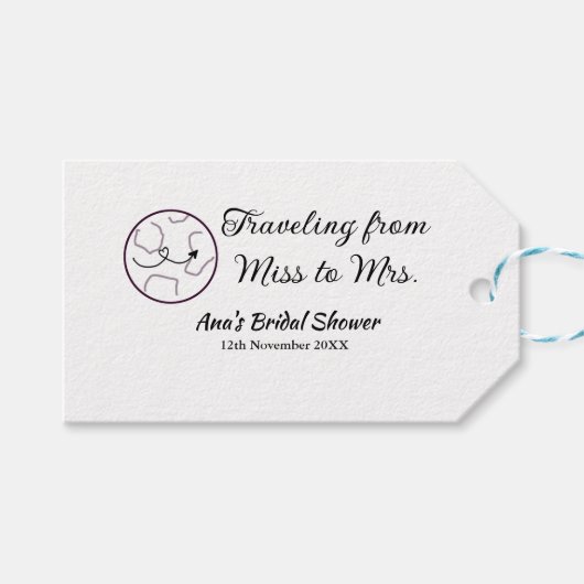 旅行 ブライダルシャワー 追加 名前 日付 ミスからミセス シムへ ギフトタグ (正面(横))
