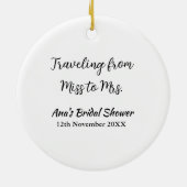 旅行 ブライダルシャワー 追加 名前 日付 ミスからミセス シムへ セラミックオーナメント (裏面)