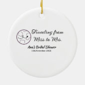 旅行 ブライダルシャワー 追加 名前 日付 ミスからミセス シムへ セラミックオーナメント (裏面)
