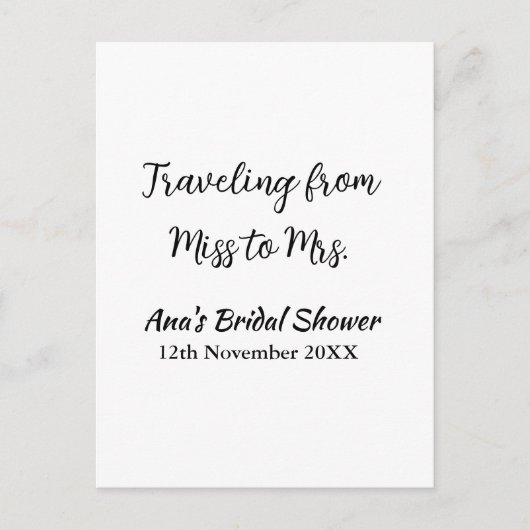 旅行 ブライダルシャワー 追加 名前 日付 ミスからミセス シムへ ポストカード (正面)