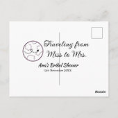 旅行 ブライダルシャワー 追加 名前 日付 ミスからミセス シムへ ポストカード (裏面)
