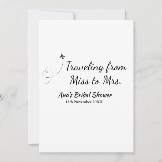 旅行 ブライダルシャワー 追加 名前 日付 ミスからミセス シムへ 招待状 (正面)