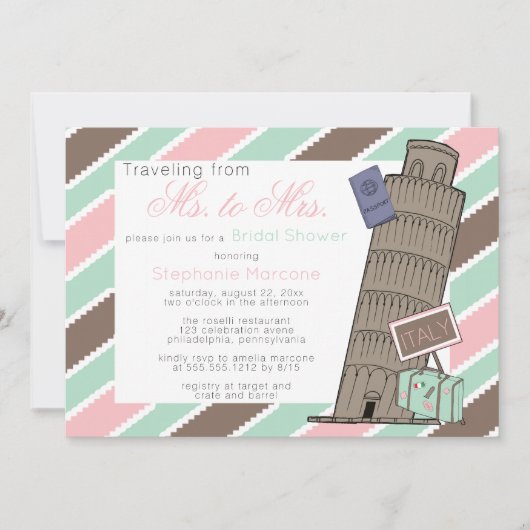旅行:ミセス・ミセス・イタリアテーマブライダルシャワー 招待状 (正面)