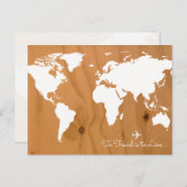 旅行。 木の白い世界地図 ポストカード (正面/裏面)