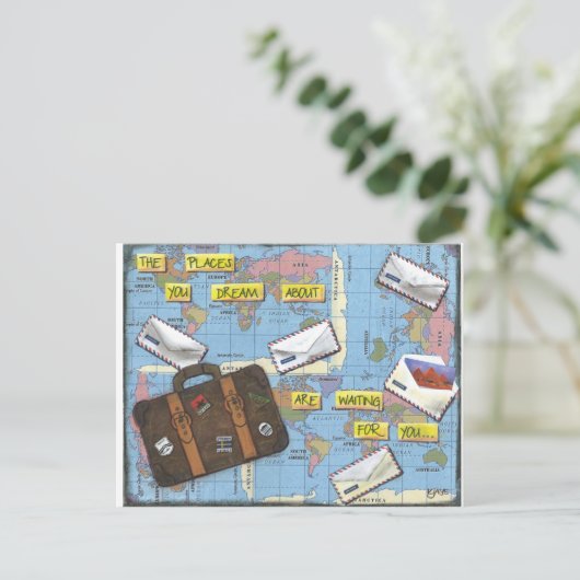 旅行-混合メディアのアートワークの夢を見ること ポストカード (スタンド正面)