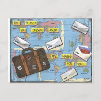 旅行-混合メディアのアートワークの夢を見ること ポストカード