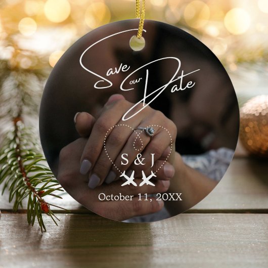 旅行 結婚 飛行機 ハート 保存 日付 クリスマス セラミックオーナメント