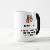 旅行: 'home'はスーツケースの場所 モーフィングマグカップ (正面右)