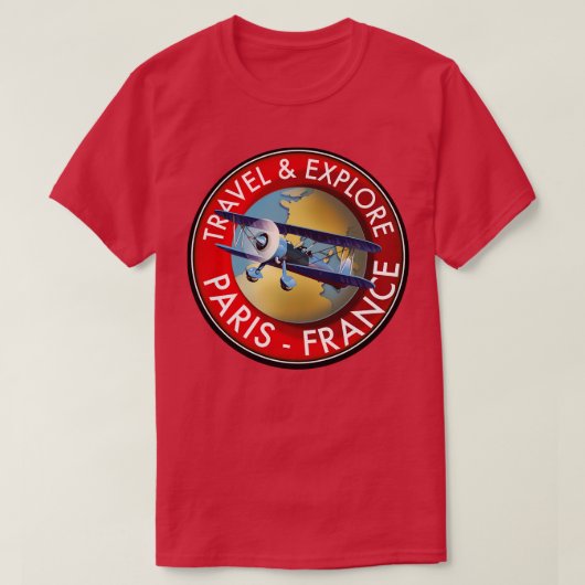 旅行Explore Paris Franceロゴ Tシャツ (デザイン正面)