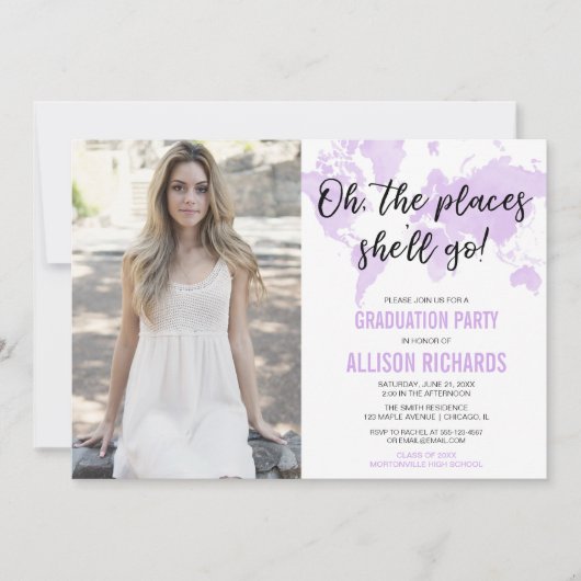 旅行oh場所彼女は写真卒業の行きます 招待状 (正面)