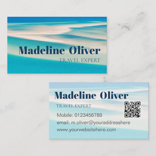 旅行QR海ビーチシーアクアブルービジネス 名刺 (正面/裏面)