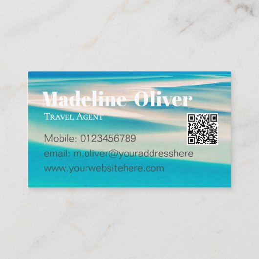 旅行QR海ビーチシーホワイトブルービジネス 名刺 (裏面)