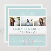 旋かわいらし回写真コラージュスイート16招待状 招待状 (正面/裏面)