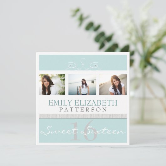 旋かわいらし回写真コラージュスイート16招待状 招待状 (スタンド正面)