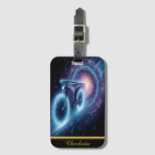 旋回する宇宙トンネルを自転車が走り抜ける ラゲッジタグ (正面縦)