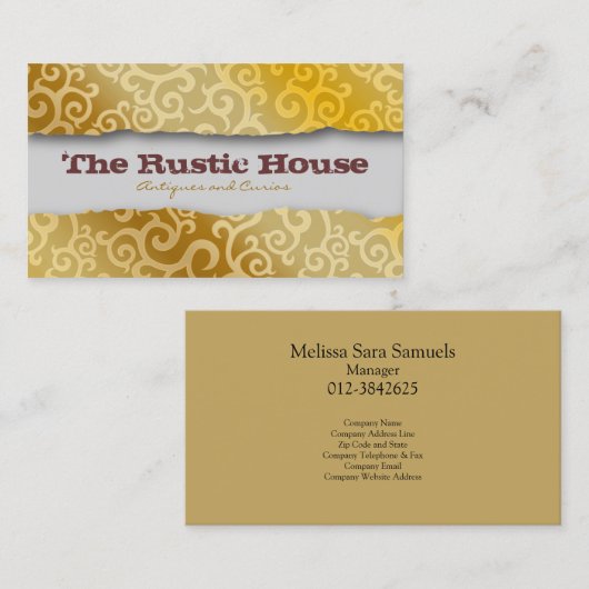 旋回つる植物ブラウン模様名刺 名刺 (正面/裏面)