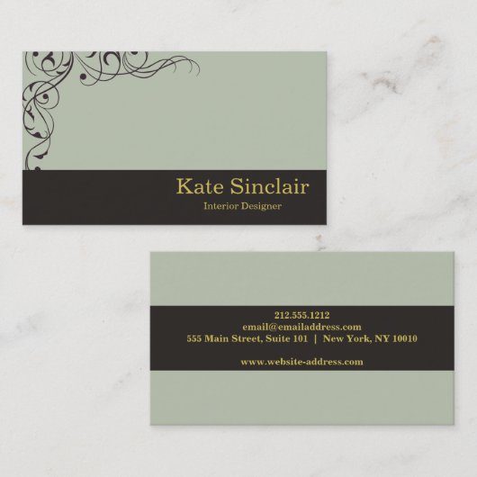 旋回エレガントフローラつる植物縁どインテリア設計者 名刺 (正面/裏面)