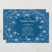 旋回スノモダンーフレークスホリデーパーティーブルー 招待状 (正面/裏面)
