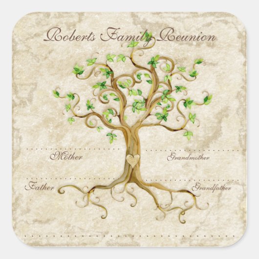 旋回ツリールーツ古代ファミリ懇親会名タグ スクエアシール (正面)