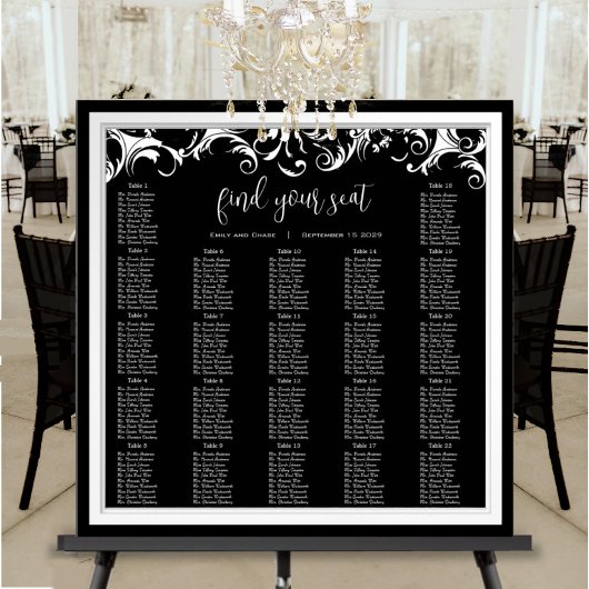 旋回ファンシーブラックダマスク披露宴シーティングチャート ポスター