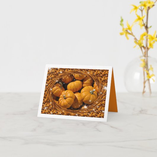 旋回フレームきらめくのあるカボチャのグループ カード (黄色い花)