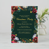 旋回フローラグリーン金ゴールドレッドクリスマスパーティー 箔招待状 (立ち正面)